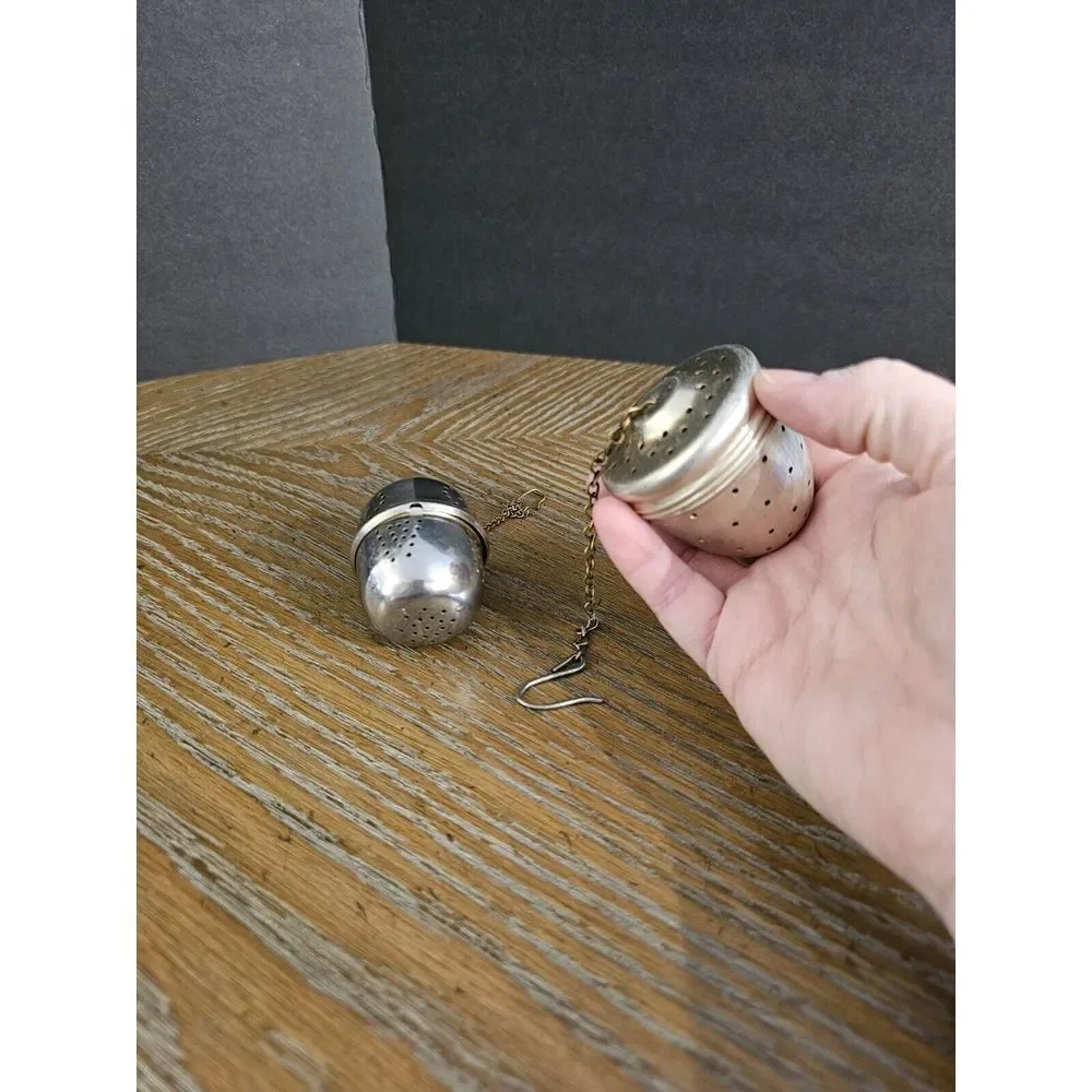Vintage Aluminum Acorn‎ Shape Ball Tea Herb Basket Infuser Strainer With Chain 2